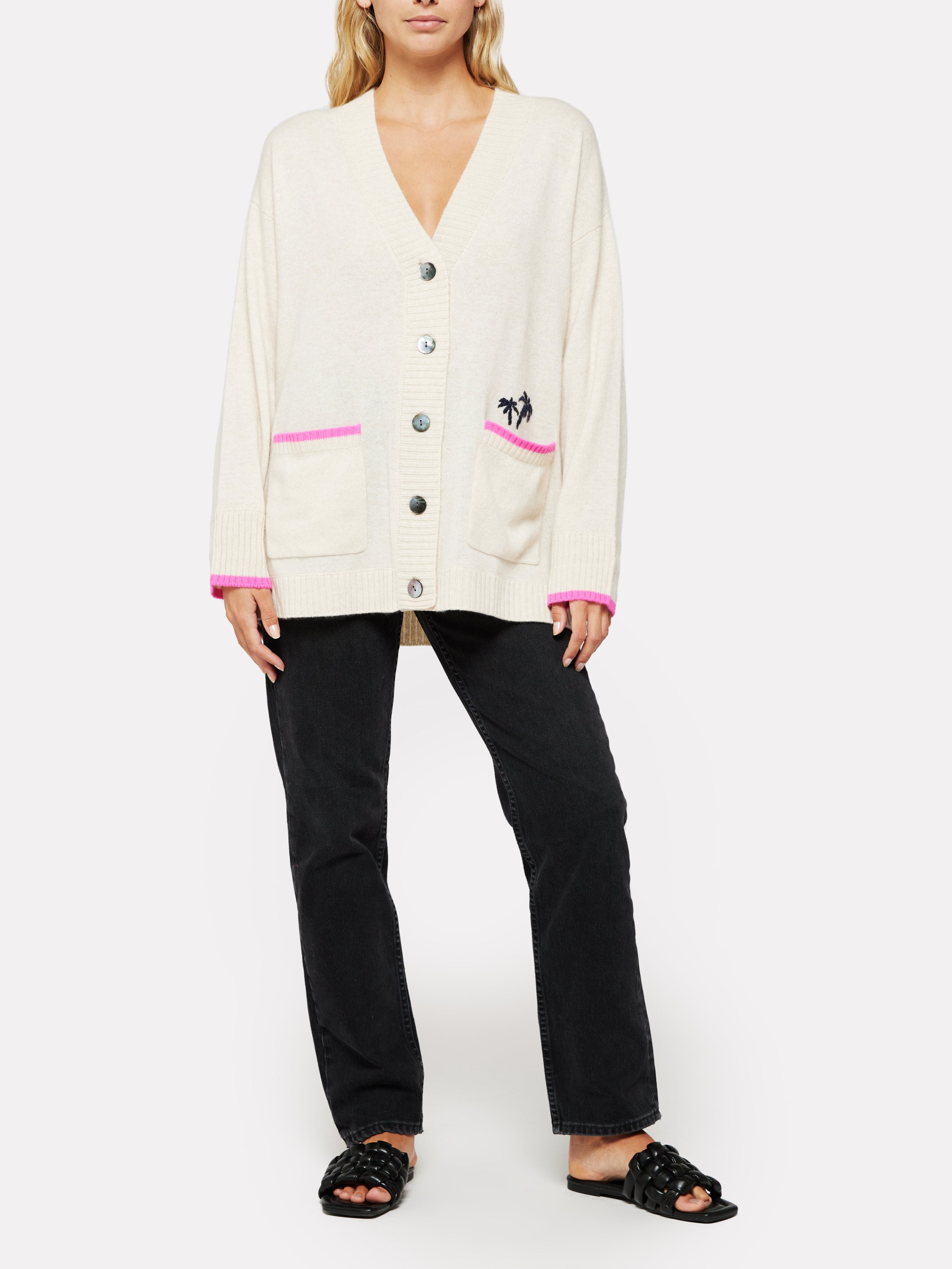 Brodie Cashmere Malibu Sunset Cardigan White Pink Thirty Three